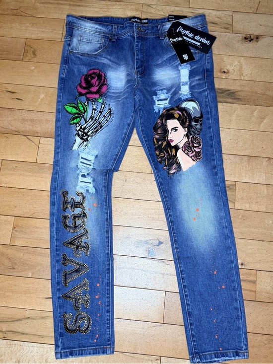 Rhinestone Jeans Blue